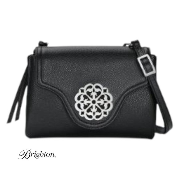 Brighton Ferrara EVE Crossbody Bag Black Leather Adjustable Strap Zip Closure - Picture 1 of 15